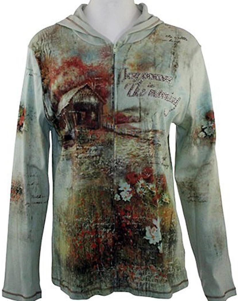 Cactus Fashion - Joy Comes in the Morning, Rhinestone Accents Cotton Print Hoodie