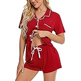 SWOMOG Womens Button Down Pajamas Set Short Sleeve Sleepwear Bride Soft Pj Lounge Sets XS-3XL