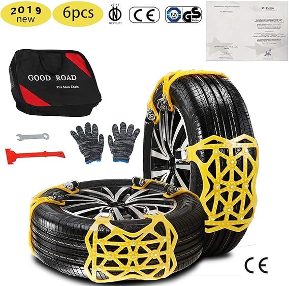 4YANG Snow Chains Snow Socks， 6Pcs AntiSkid Snow Chains for Tires