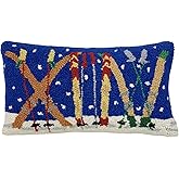 Decorvo Hand Hooked Christmas Pillow - 9X16 inches Throw Pillow for Couch or Dorm (Skis)