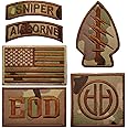 Military Patches, Tactical American Flag Patches Special Sniper Airborne EOD Badges 6 Pieces Hook and Loop Embroidered Morale Patch