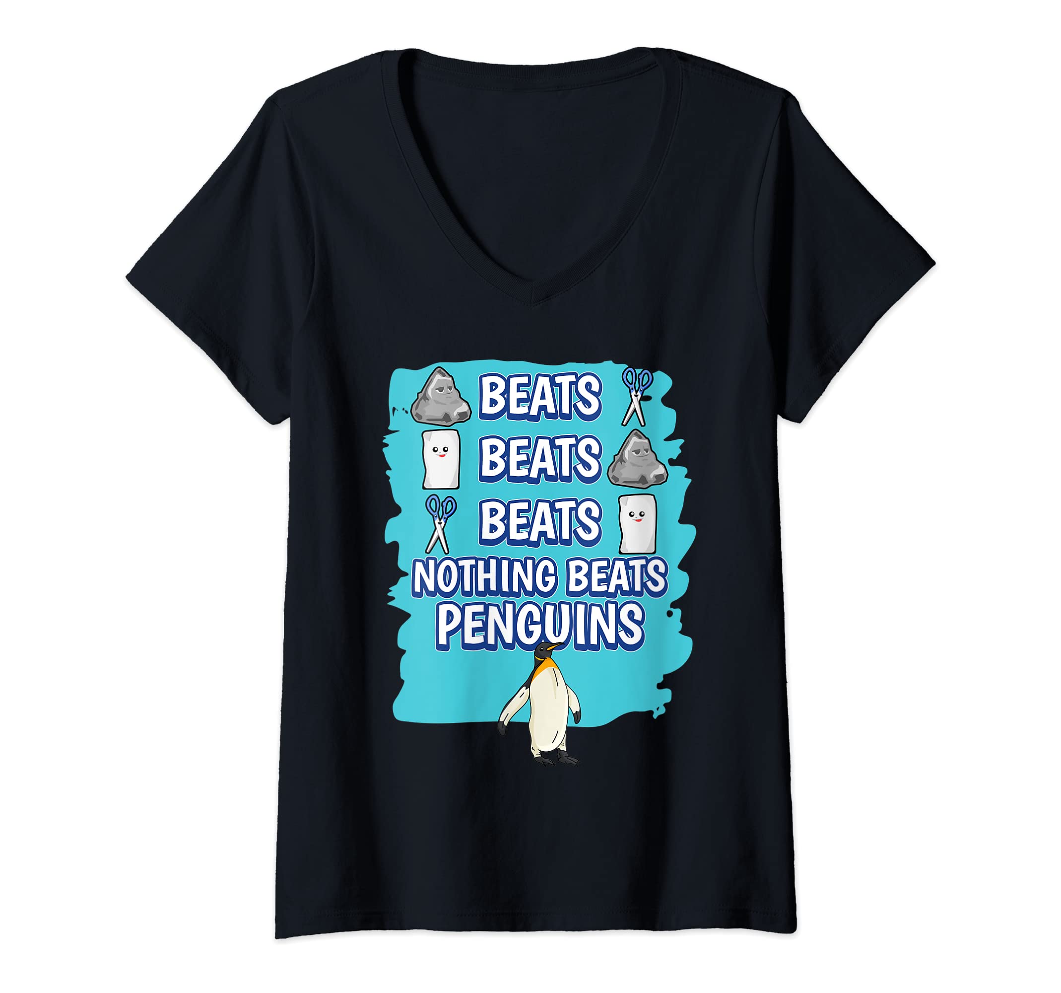 Womens Nothing Beats Penguins Rock Paper Scissors Game Penguin V-Neck T-Shirt