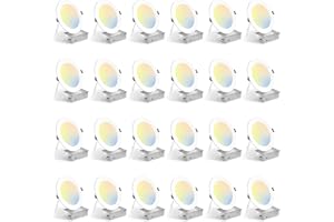 BBOUNDER 24 Pack 6 Inch 5CCT Ultra-Thin LED Recessed Ceiling Light with Junction Box, 2700K/3000K/3500K/4000K/5000K Selectable, 12W Eqv 110W, Dimmable Canless Wafer Downlight, 1050LM - ETL&FCC
