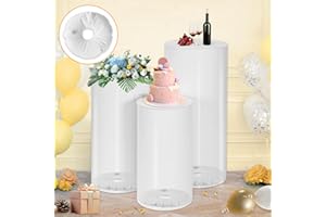 ROOLLYA Thickened PVC Cylinder Pedestal Stands 3Pcs with Free Weighted Water Bag - White Round Pedestal Stand for Wedding, Birthday, Babyshower Decoration 35.4''(L),29.5''(M),23.6''(S)