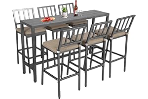 Sumshadow Outdoor Patio Bar Set, Bar Height Patio Dining Set, Weather-Resistant Bistro Counter Pub Set with Cushions & Slatted Tabletop for Backyard (Gray, 63" Table, 6 "I Style Stool)