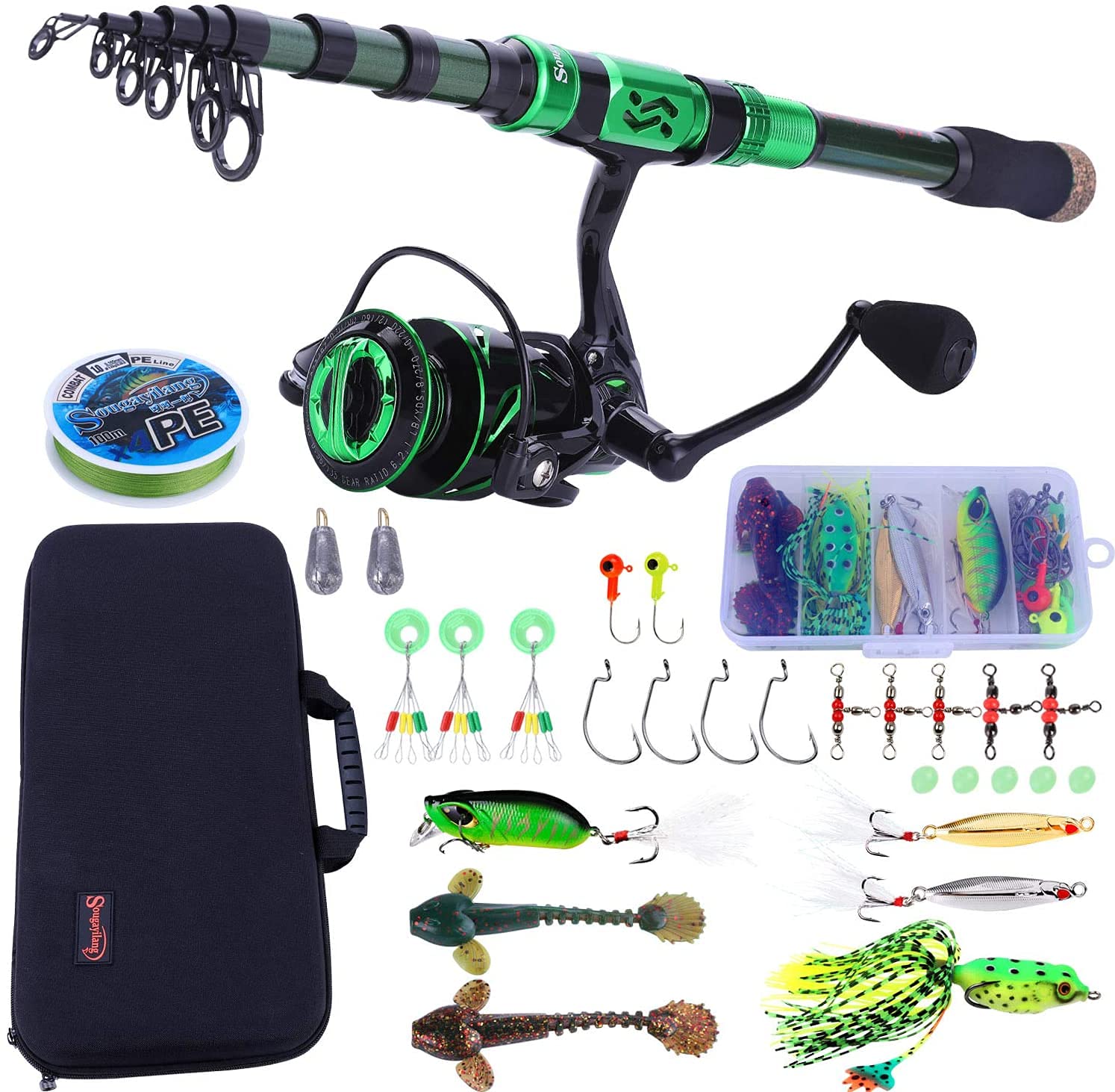 Sougayilang Fishing Rod and Reel Combos - Carbon Fiber Telescopic Fishing Pole - Spinning Reel 12 +1 BB with Carrying Case for Saltwater and Freshwater Fishing Gear Kit-G2.4+30