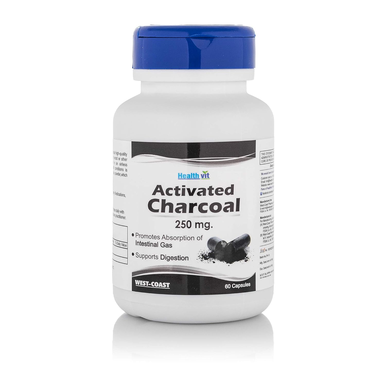 Buy Healthvit Activated Charcoal 250 mg 60 Capsules (Pack of 2