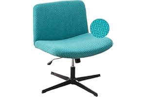 LAVISH COVER LavishCover Armless Chair Cover Office Desk Chair Cover, Waterproof and Elastic Criss Cross Chair Cover, Exquisite Vanity Chair Cover, Mid Back Wide Seat Accent Chair Covers(Peacock-Blue,T-Type)