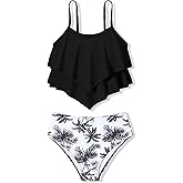 oklady Girls Swimsuit 2 Piece Bikini Set Tiered Ruffled Bathing Suit Adjustable Straps Girls' Swimwear