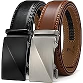 DOOPAI Men's 2 Pack Ratchet Dress Belt - Adjustable 1 3/8" Genuine Leather, Size Length Can Be Cut, With Gift Box