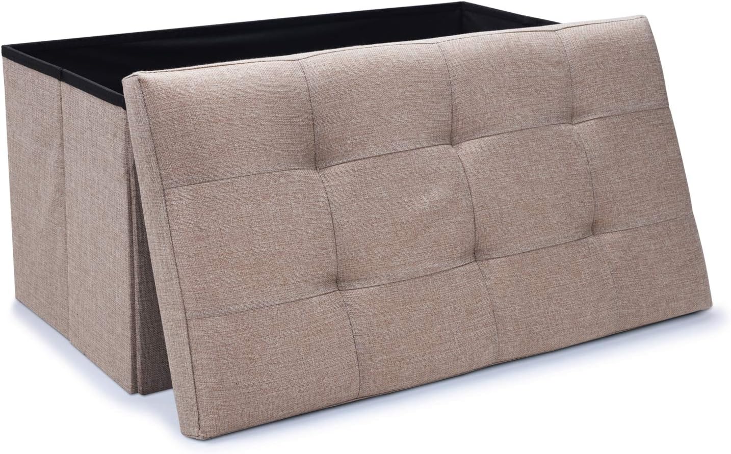 WoneNice Linen Folding Storage Ottoman Bench, Storage Chest Footrest Padded Seat, 30 x 15 x 15 in, Gray: Kitchen & Dining