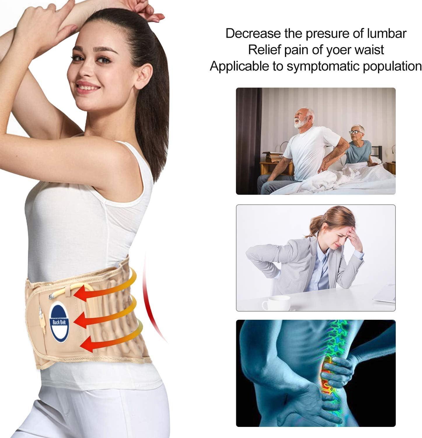 Decompression Back Belt,Extended Pad Back Support Belt Lumbar Traction Belt Lower Back Pain Relief Belt Fits 29-49 Waist: Health & Personal Care