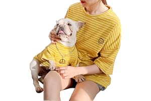 WIZ BBQT Dog Shirts for Small Dogs,100% Cotton Girl Boy Dog Clothes,Striped French Bulldog Clothes,Matching Dog and Owner Clothes Separately Sold(Yellow,Owner-XL)