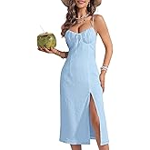 SKAYS Womens Spaghetti Strap Summer Midi Dress Sleeveless Cami Split Tie Back Dress