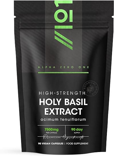 Alpha01 Holy Basil Extract 7500mg 90 Vegan Capsules High Strength