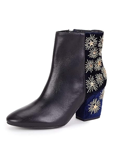 blue leather ankle boots womens