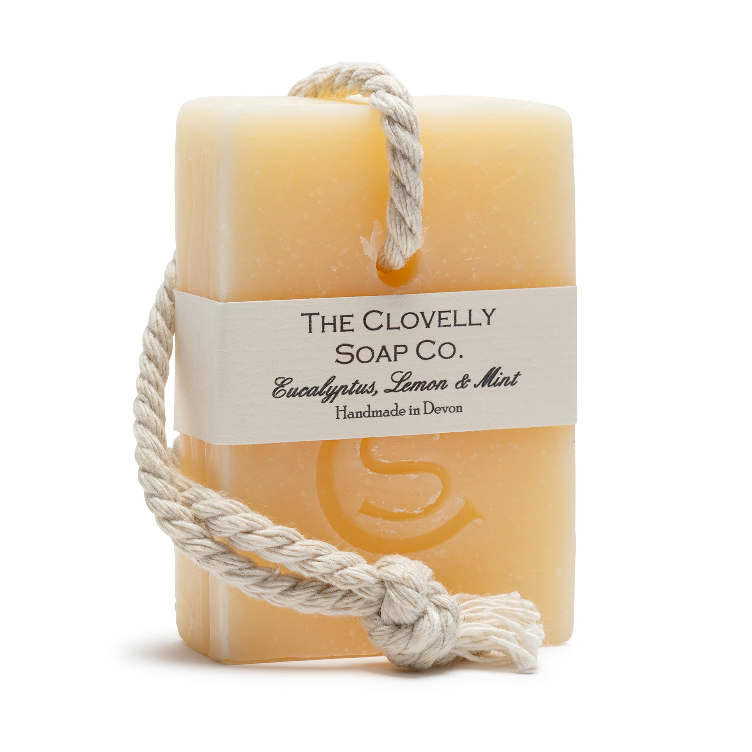 Clovelly Soap Co Natural Handmade Soap on a rope Bar (Eucalyptus Mint & Lemon, 100g) For all skin types.