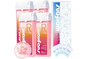 Waxfans Roll On Wax Refill,Wax Roller for Hair Removal,Natural Roses Waxing Cartridge Refill,Quick Melting - For Coarse and Fine Hairs.Includes: 4 waxing Rollers, 5 Clean Oil Bags, 50 Waxing Strips.