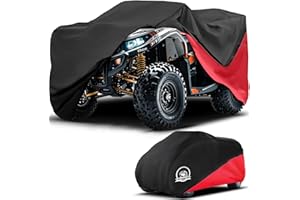 COVERVIN ATV Cover, Heavy Duty Waterproof Oxford Fabric Protective 4 Wheeler Quad Cover for 82" Kawasaki Honda Polaris Yamaha (Black&Red)