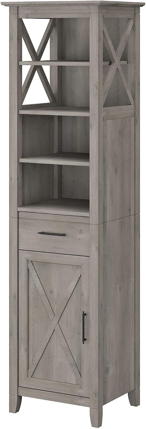 Bush Furniture Key West Bathroom Tall Narrow Bookcase Cabinet, Driftwood Gray