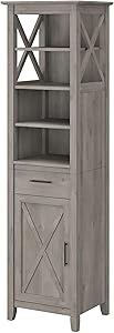 Bush Furniture Key West Bathroom Tall Narrow Bookcase Cabinet, Driftwood Gray
