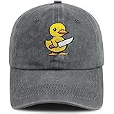 Yellow Duck Hat, Duck with Knife Embroidered Adjustable Cotton Baseball Cap for Men Women, Gifts for Duck Lovers
