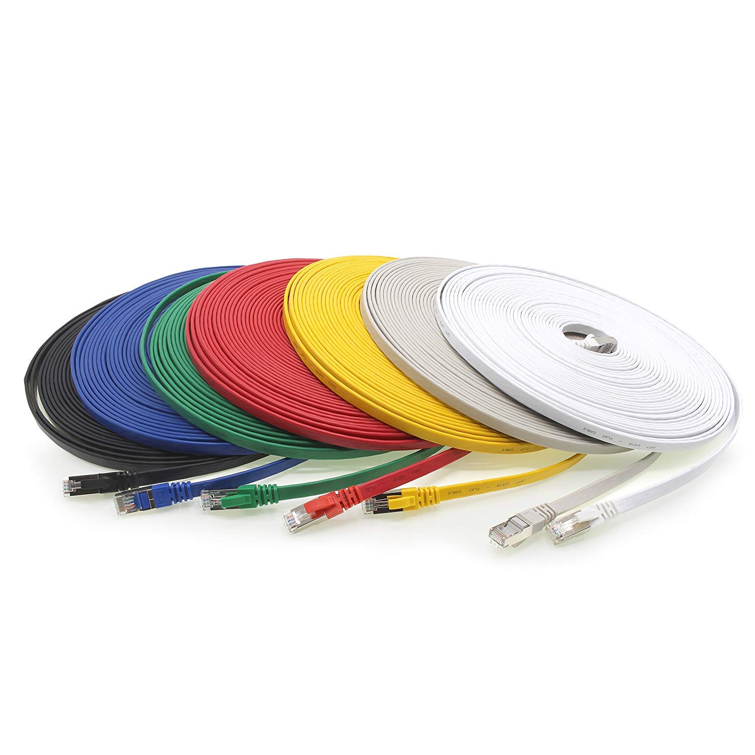 1aTTack.de 0.5 m - 7 colors - 7 pieces Cat7 flat cable network cable Cat 7 raw cable Gigabit Lan (10Gbit/s) ribbon cable installation cable patch cable flat slim Rj 45 plug Cat6a