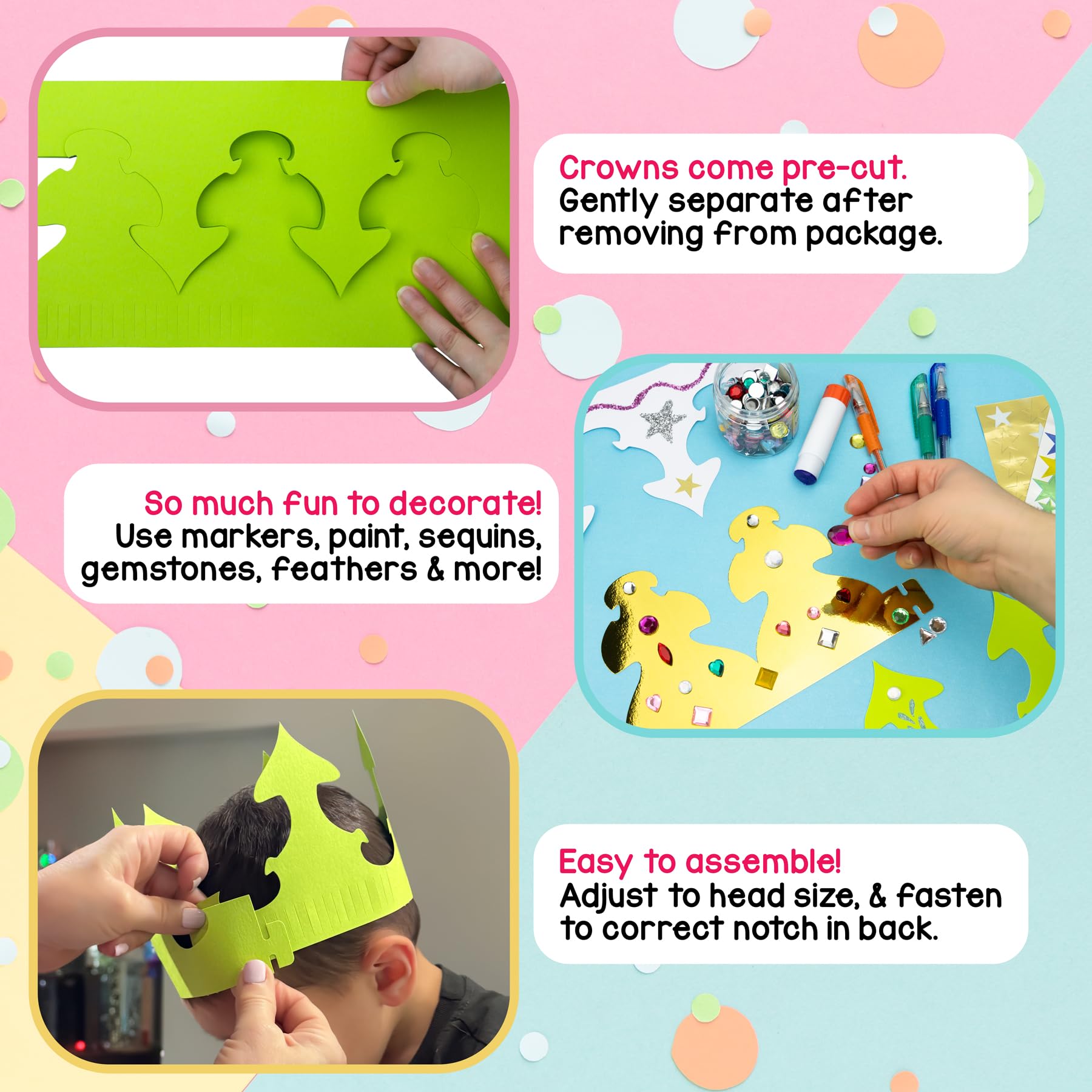 Hygloss White Paper Crowns 144 Pack - Paper Crowns for Kids to Decorate - Craft Activity - Blank Crown for Adults - Perfect for Parties, Celebrations - DIY Crown Crafts