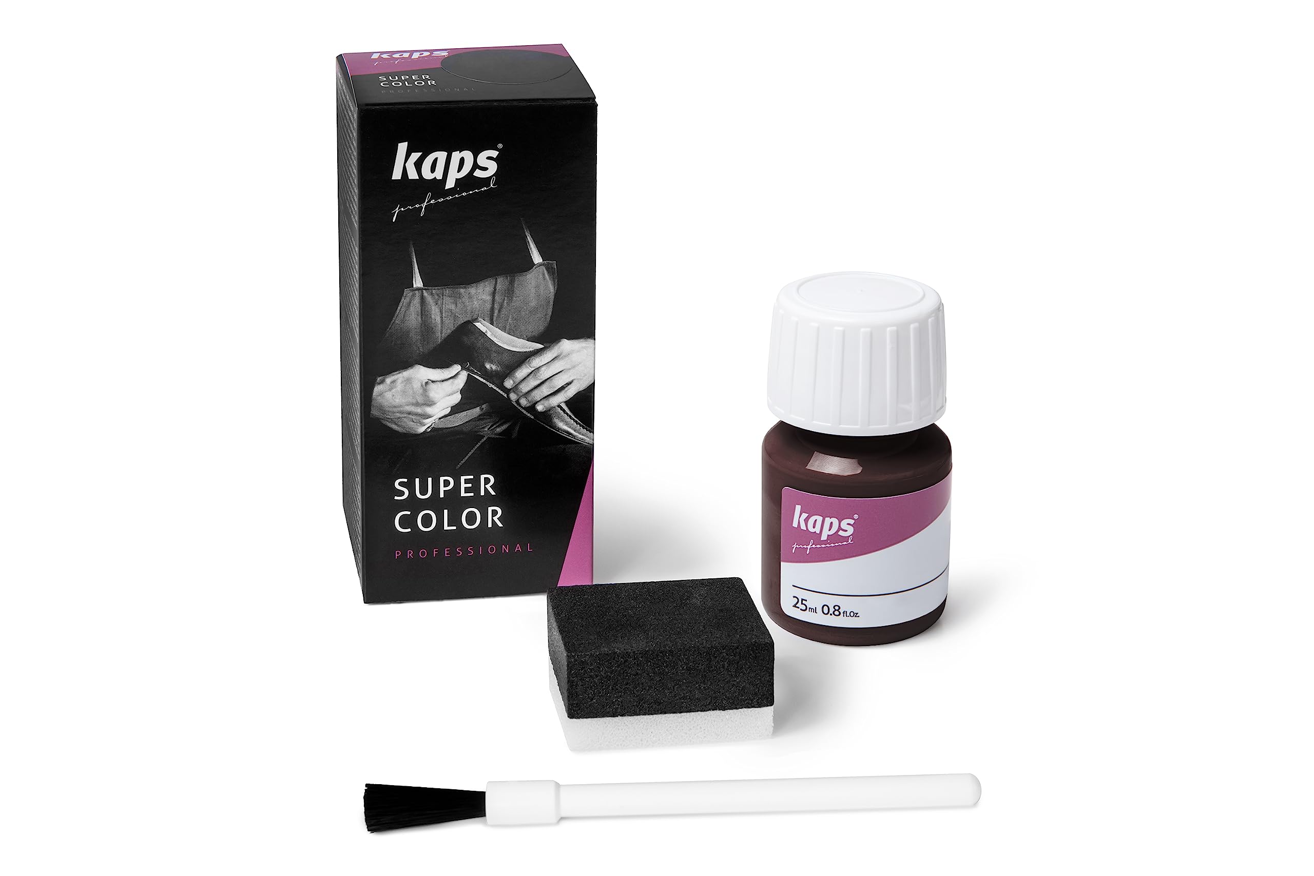 Kaps Dye Paint For Leather Shoes And Bags With Sponge And Brush, 159 - Raisin, 25ml - 0.85 fl. Oz.