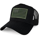 Armycrew XXL Oversize Black Olive USA Flag Patch Mesh Back Trucker Baseball Cap
