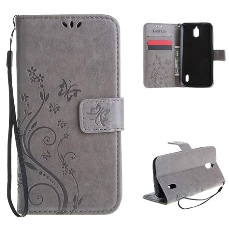 Leathlux Für Huawei Y625 Hülle Grau , Vintage Blume Muster Premium PU Leder Schutzhülle Bookstyle Tasche Schale TPU Case mit 