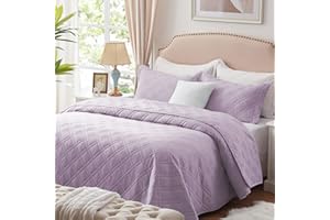 COZYART Lavender Quilt Set King Size, Bedspread Quilt Sets Soft Lightweight Quilted Coverlet Bedding Sets for All Season, 3 Pieces, 1 Quilt 2 Pillow Shams