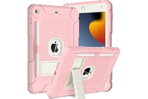 BMOUO Case for iPad 9th 8th 7th Generation (10.2 inch, 2021/2020/2019), Shockproof Protective iPad 10.2 Case with Built-in Stand/Pencil Holder, Pink