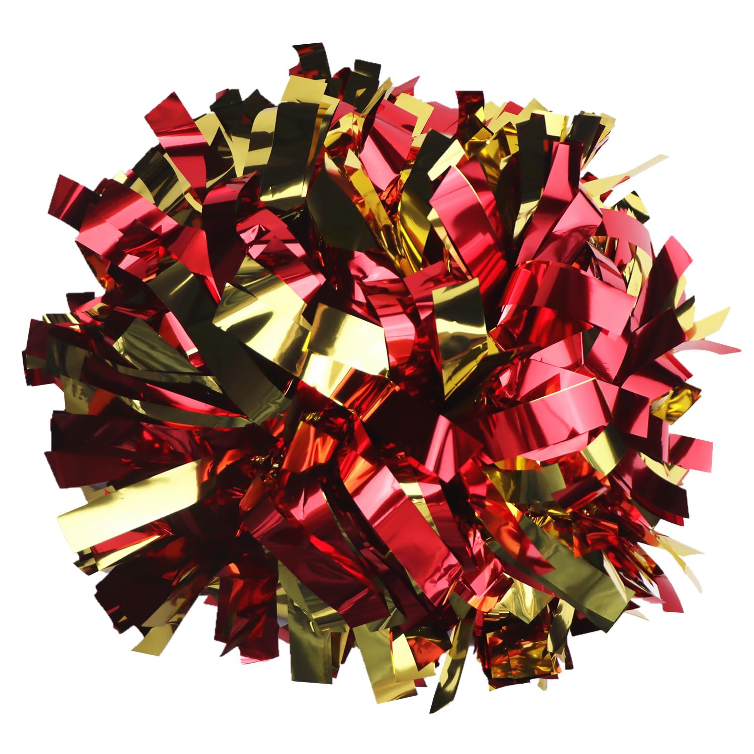 GUIFIER 2 Pieces 6 Inches Metallic Cheerleader Pom Poms with Baton Handle, Pom Poms Cheerleading, Pompoms Cheer Pom Pom for Sports Team Spirit Cheering Squad Kids Girls (Red and Gold)
