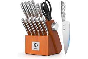 Knife Set, imarku 14-Piece Kitchen Knife Set with Block, Professional Chef Knife Set with Knife Rod, German High Carbon Steel