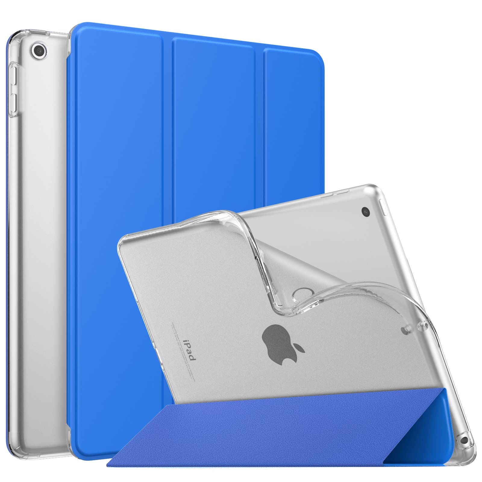 MoKo Case for iPad 9th Generation 2021/ iPad 8th Generation 2020/ iPad 7th Generation 2019, Soft Translucent TPU Frosted Back Cover Slim iPad 10.2 inch Case with Stand, Auto Wake/Sleep, Blue — image 1