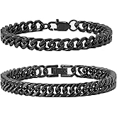 XIANNVXI Stainless Steel Bracelets for Men 2PCS Cuban Link Bracelet Stainless Steel Mens Silver/Gold/Black Bracelet Set 7.5/8.3/9 Inches Gifts for Mens Metal Bracelets