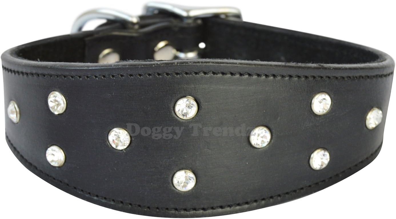 Avon Pet Products Diamanté Rhinestone Greyhound Leather Dog Collar, 18-Inch, Black