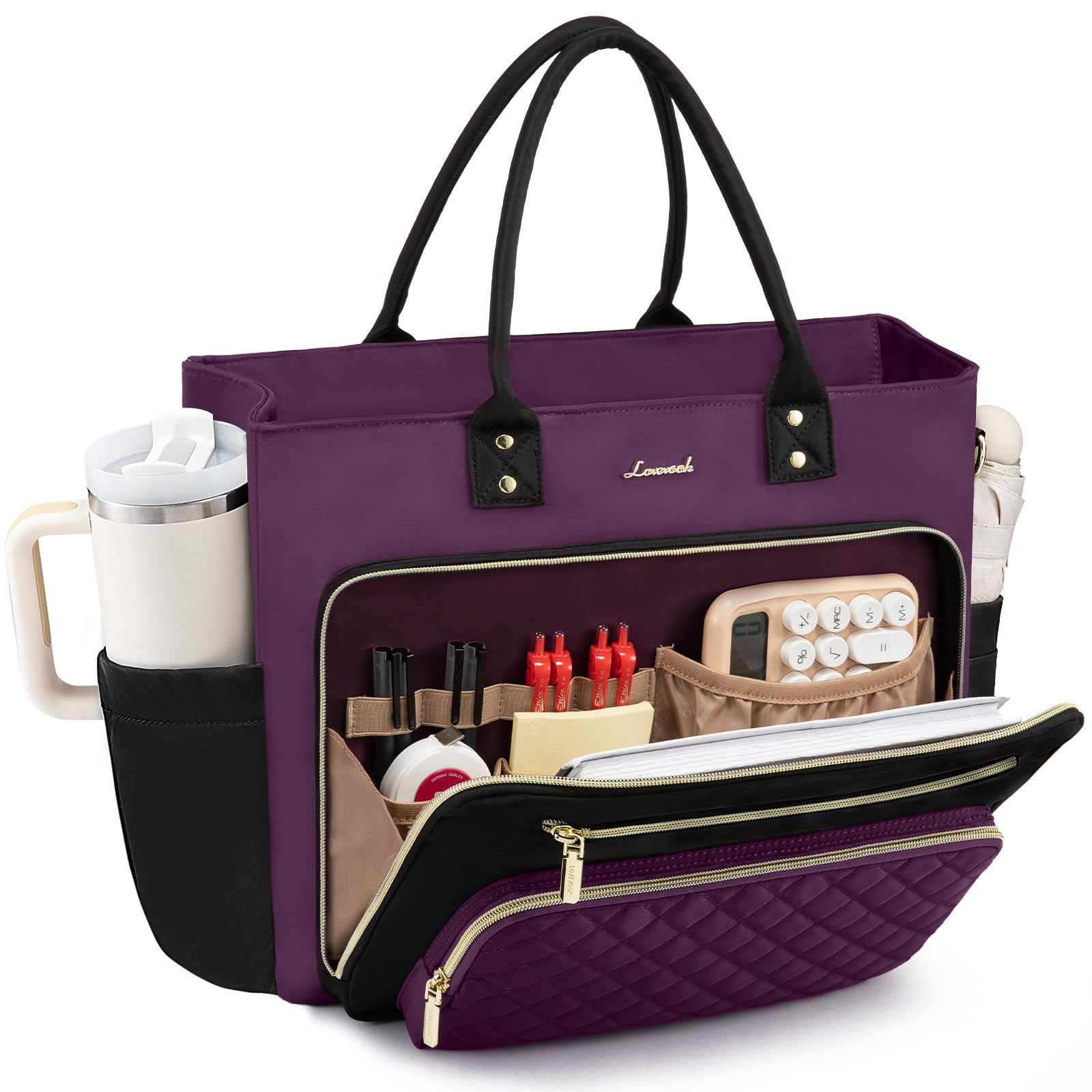 Photo 1 of LOVEVOOK 15.6 Inch Teacher Tote Bag for Women Work, Laptop Bag Work Tote Bag Nurse Bags With Large Cup Holder, Professional Computer Briefcase Business Large Purses Handbag, Diaper Bag Mother Gift