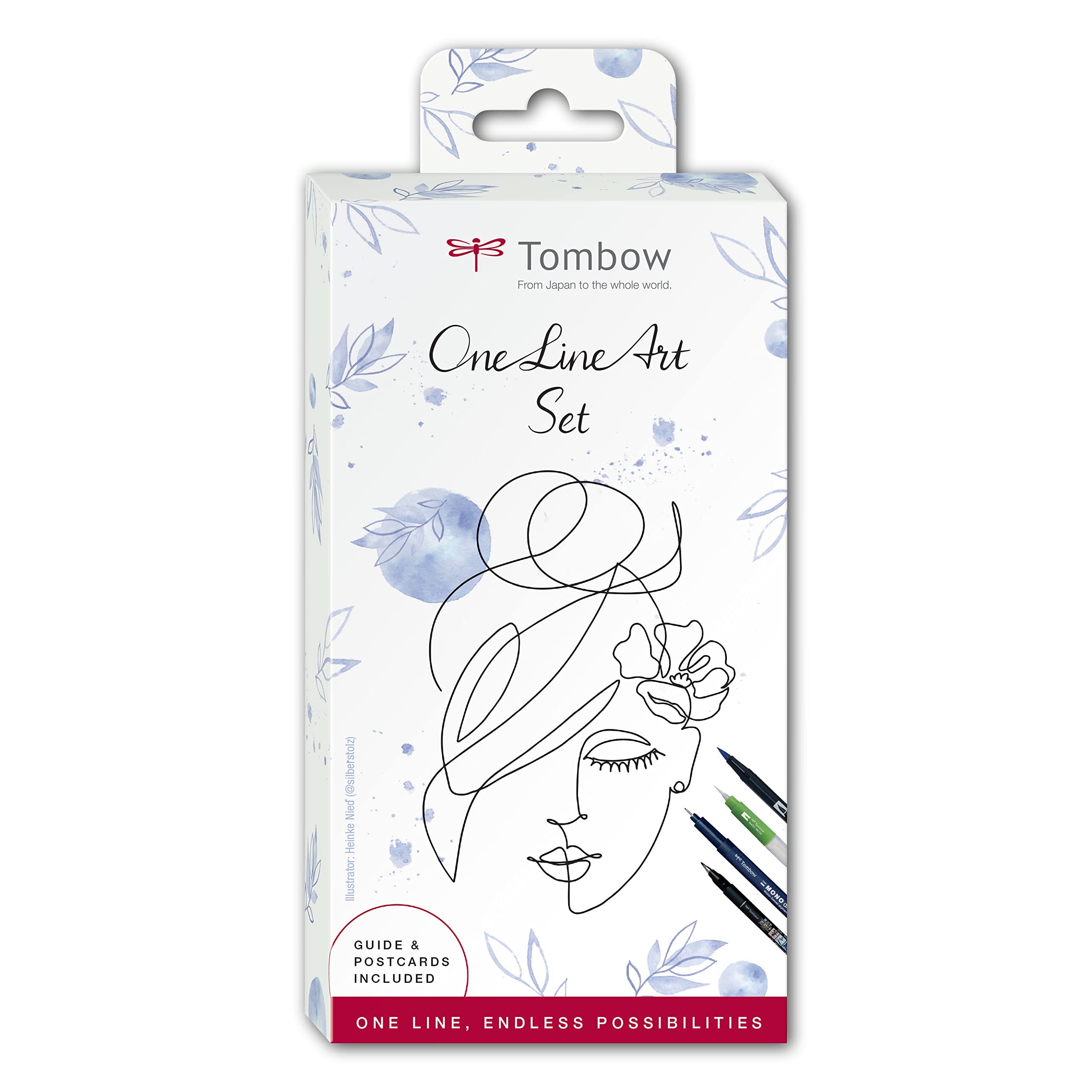 Tombow One Line Art Set, 6 Products, Includes Step-by-Step Instructions for Your First One Line Art Motif [ONELINE Set], Black, Medium