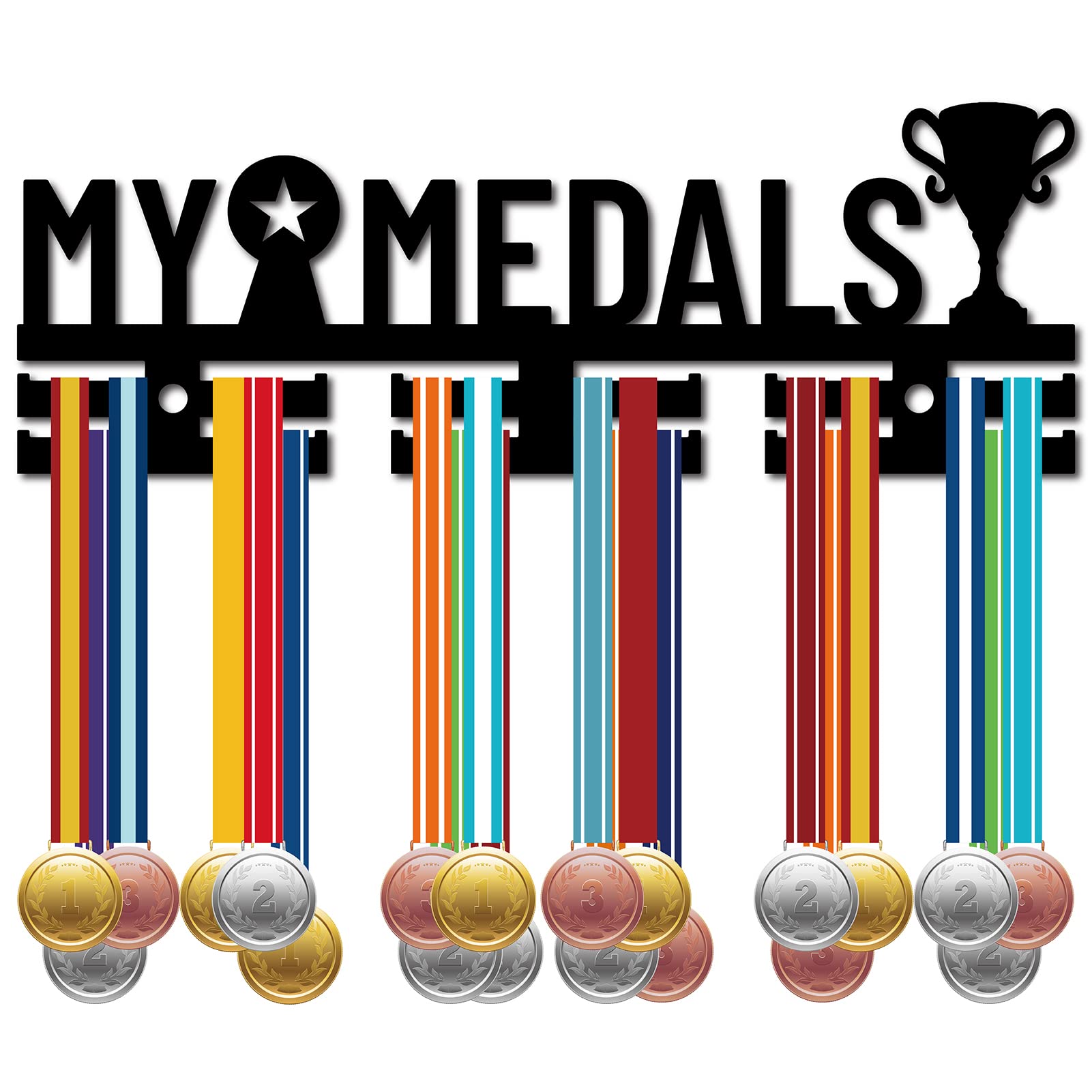 CREATCABIN My Medals Medal Holder Sport Medal Hanger Medal Rack Acrylic Display Wall Rack Mounted over 40 Medals for Winners Athletes Champions Medalist Trophy Soccer Black 11.4x4Inch