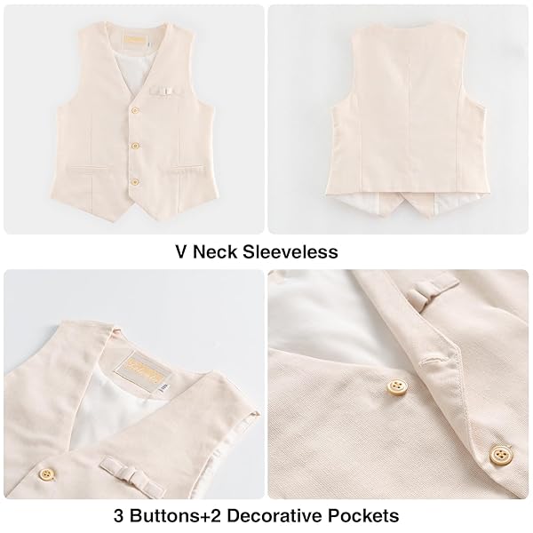 LOLANTA BOYS LINEN SUIT 4 PIECE SUMMER GENTLEMAN OUTFIT KIDS DRESS VEST SHIRT SHORTS SET FOR WEDDING GRADUATION(BEIGE,10-11)