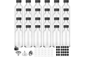 24 Pack 2 oz Clear Glass Bottles, Small Sample Bottles with Lids, No Leakage Boston Round Bottle for Ginger Shots Potion Esse