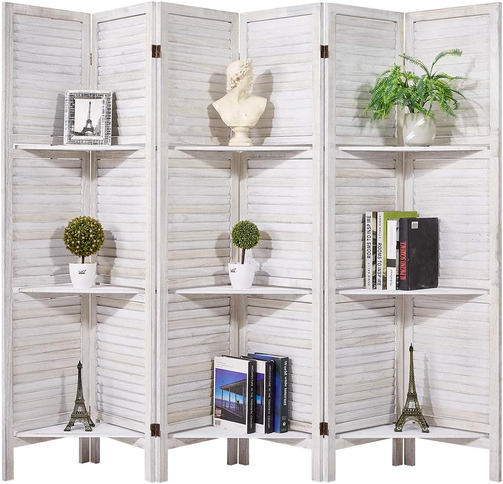 Wood Folding Room Divider Screens RHF 6 Panel 5.6 Ft Tall Partition Wood Room Divider Room