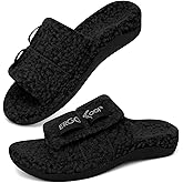 ERGOfoot Fuzzy House Slippers with Arch Support for Women Men, Orthopedic Slide Slippers for Plantar Fasciitis Open Toe Indoor House Shoes with Adjustable Straps, Foot Pain Relief