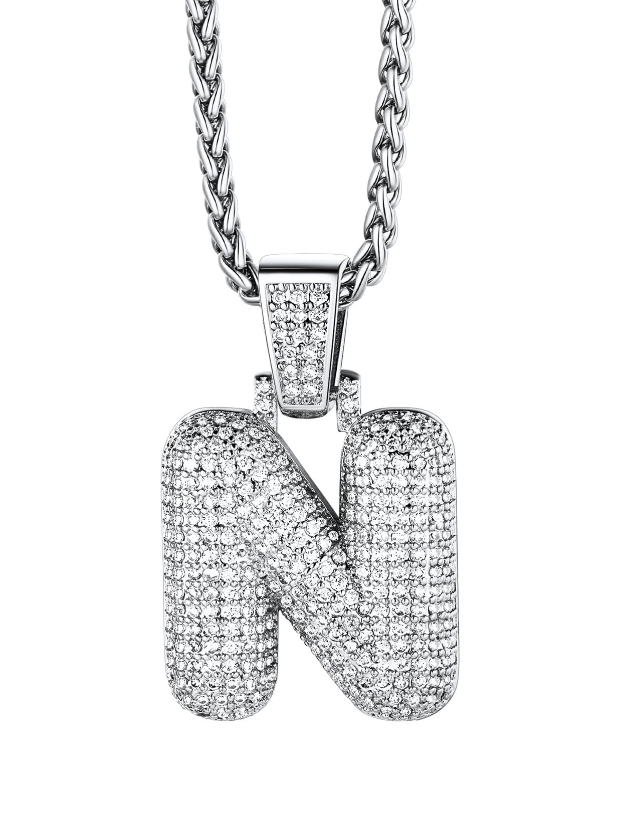 Richsteel Initial N Chain Necklace for Rapper Mens Bubble Letter Pendant Hip Hop Jewellery — image 1