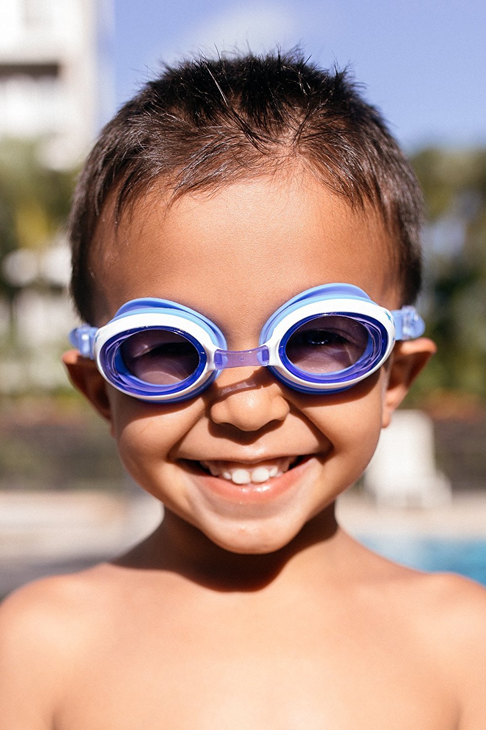 AmeiTech Kids Swim Cap,Cute Design Kids Fun Silicone Swim Caps - Swim Goggles with Nose Clip and Ear Plugs for Boys and Girls - Blue