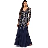 Adrianna Papell Womens Beaded Mesh Velvet Long Dress