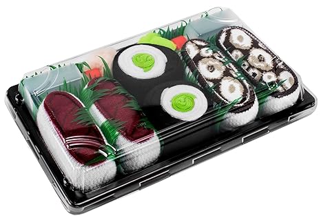 Sushi Socken 3 Paar Thunfisch, Gurke Maki, Tintenfisch braun EU 36-40, 41-46 in Europa hergestellt, ideal als Geschenk Origin