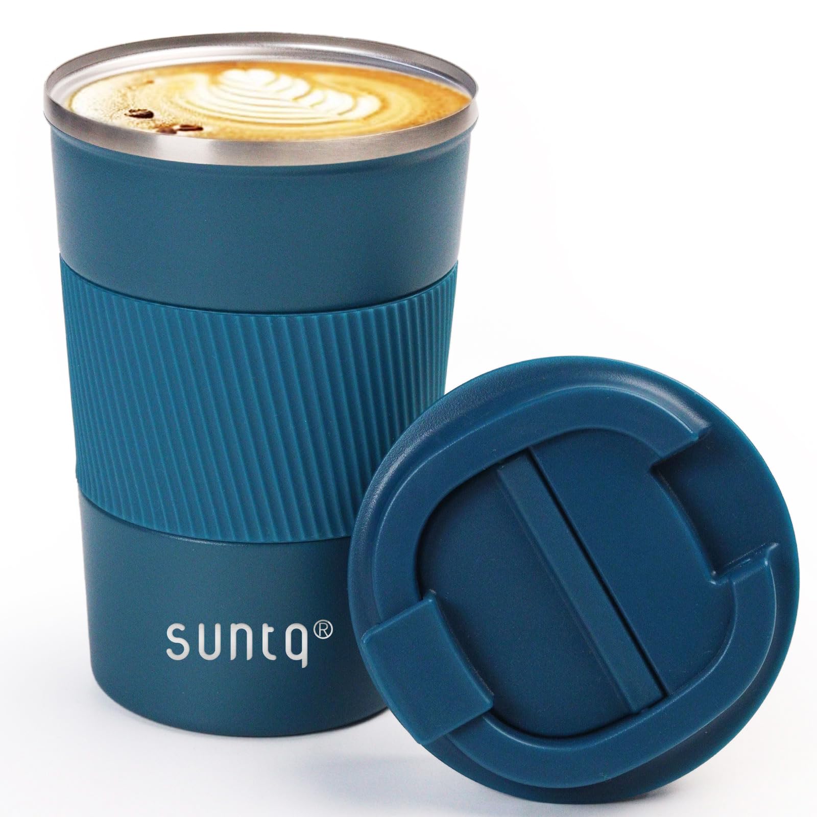 SUNTQ Reusable Coffee Cups Travel - Coffee Travel Mug with Leakproof Lid - Thermal Mug Insulated Cup - Stainless Steel Travel Cup with Rubber Grip - for Hot and Cold Drinks, 13oz/380ml Blue